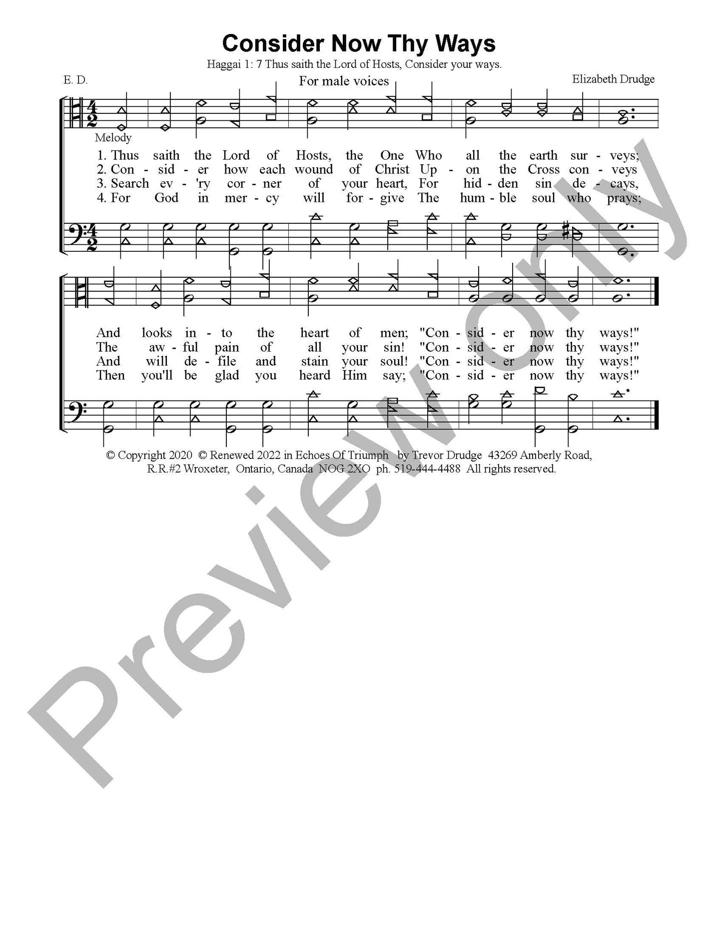 Consider Now Thy Ways (For Male Voices)