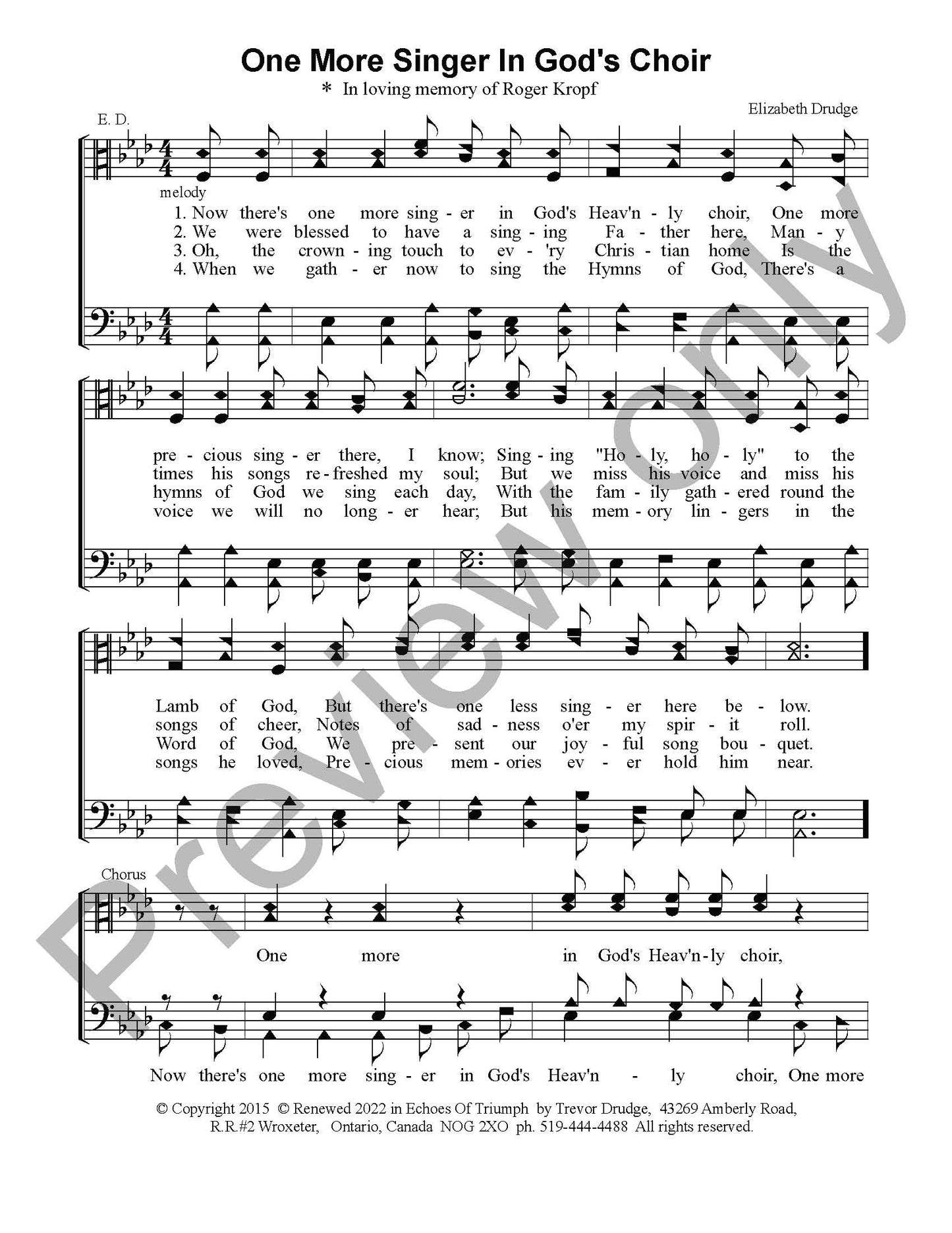 One More Singer In God's Choir (For Male Voices)