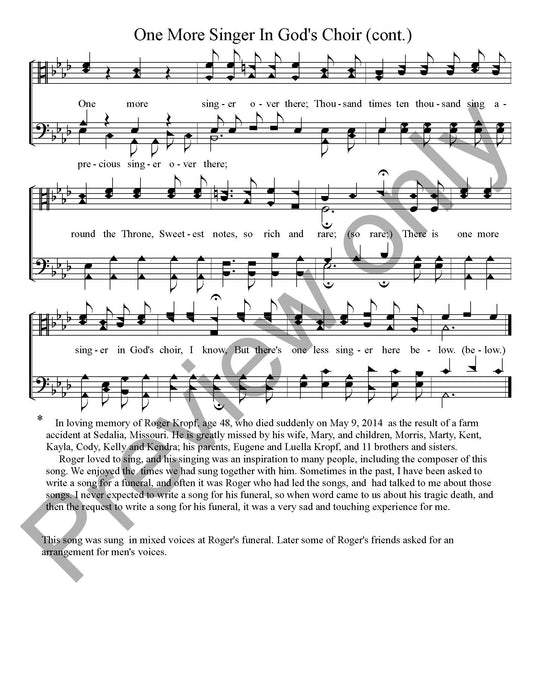One More Singer In God's Choir (For Male Voices)