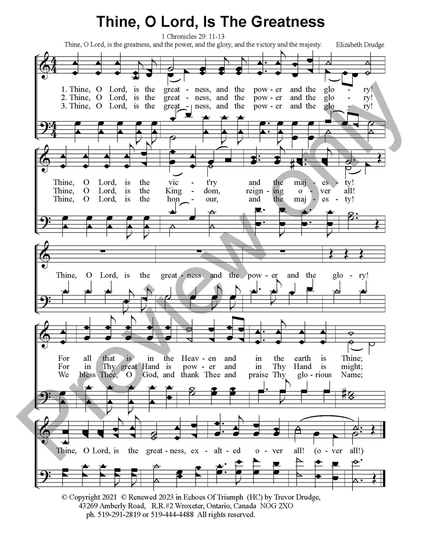 Thine, O Lord, Is The Greatness