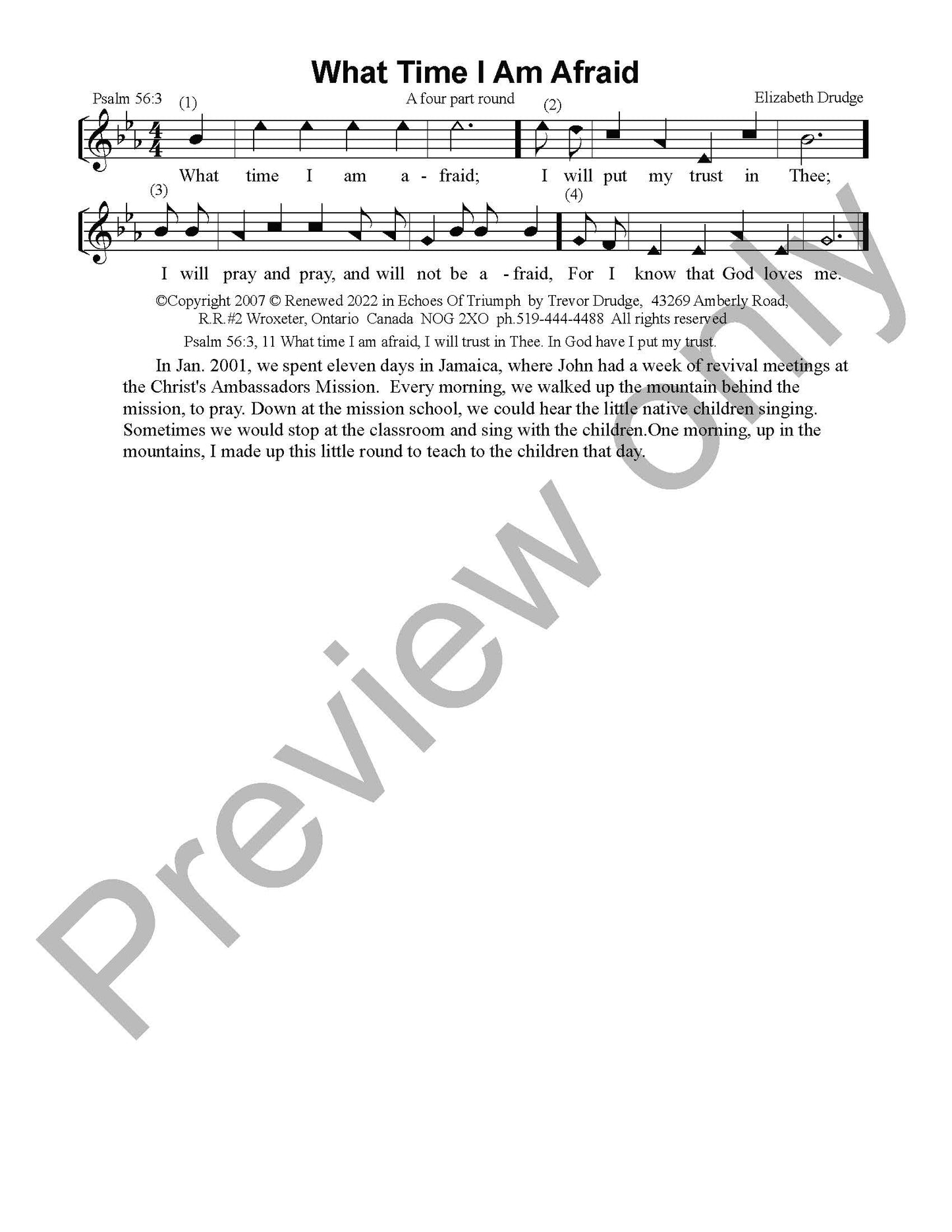 What Time I Am Afraid (Four Part Round)