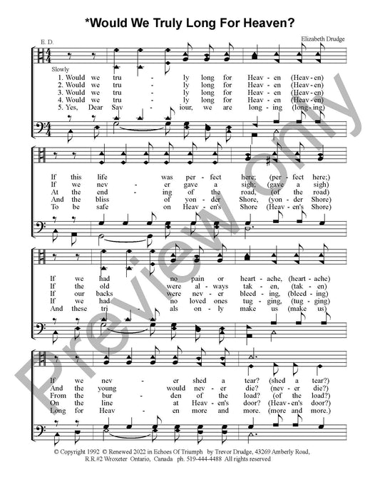 Would We Truly Long For Heaven? (For Male Voices)