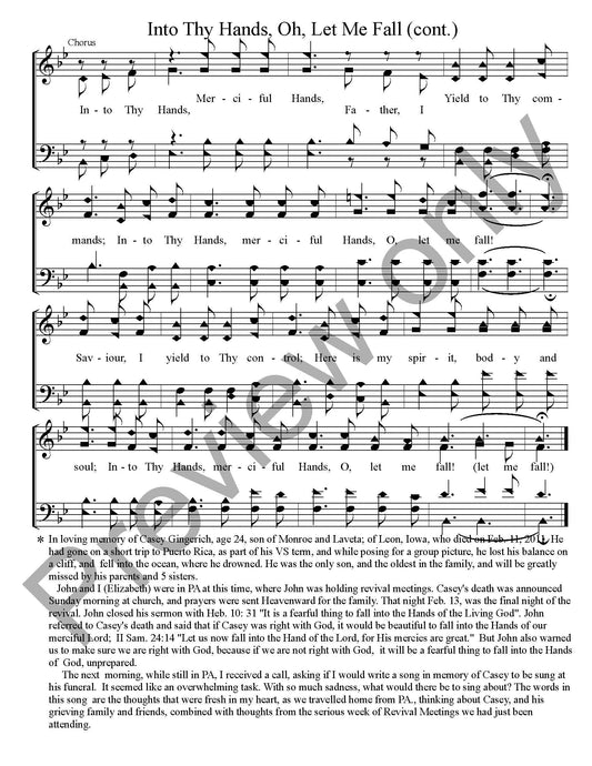 Into Thy Hands, Oh, Let Me Fall